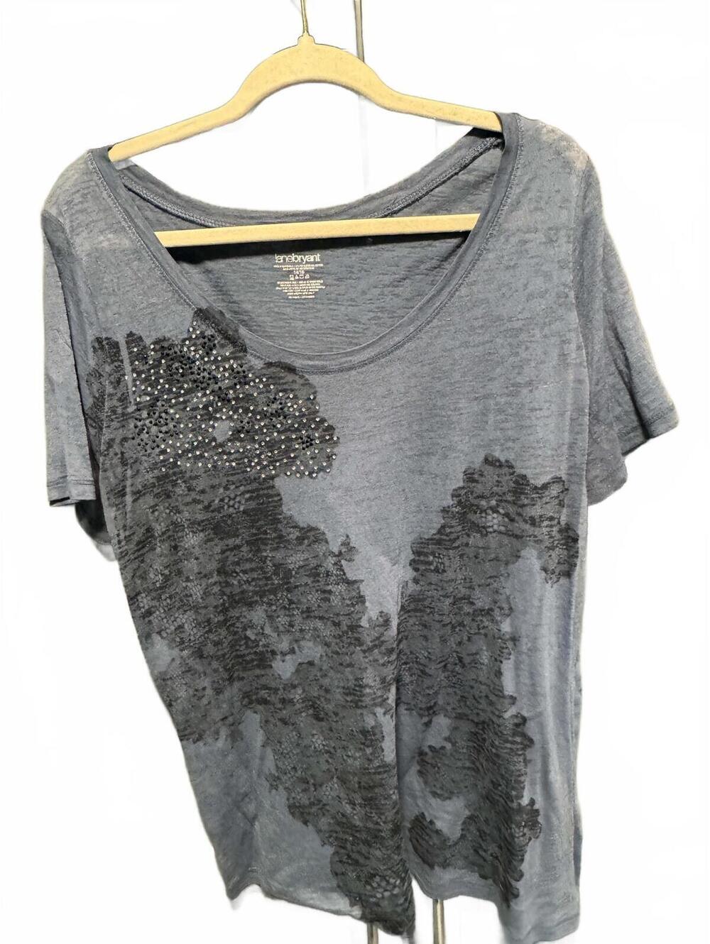 Lane Bryant Women's Gray Short Sleeve Embellished T-Shirt 14/16